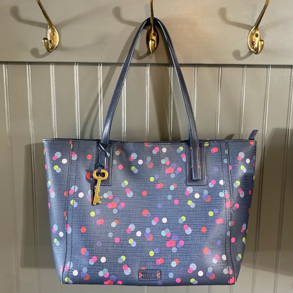 Fossil Emma Tote Navy Polka Dot